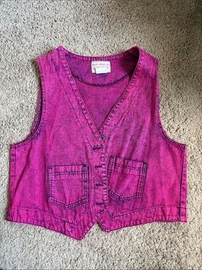 Sundance Vintage Hot Pink Acid-Wash Button Vest